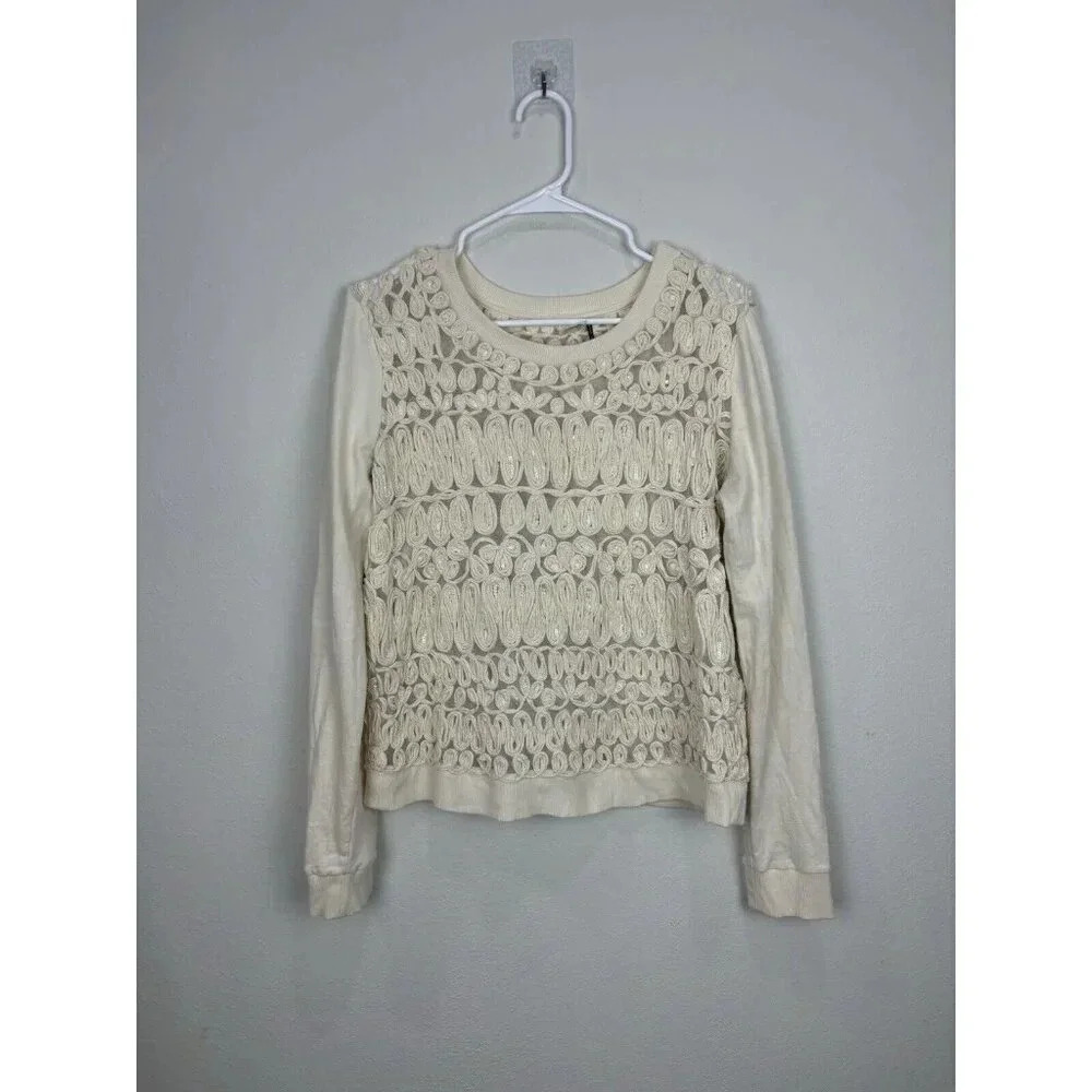 Akemi + Kin Sequin Pullover Medium Ivory Embroidered Sweatshirt Anthropologie